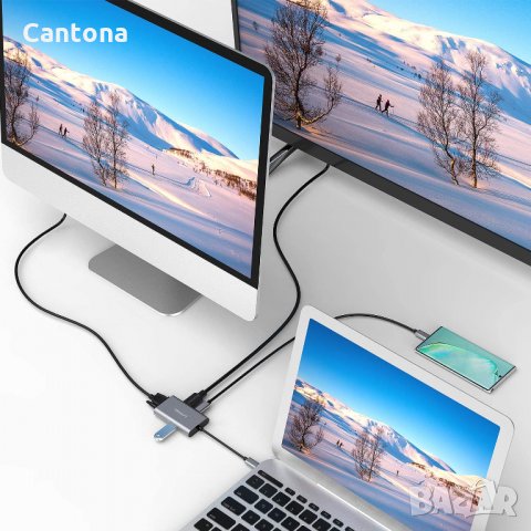 USB C хъб Manelord, VGA, 4K HDMI, двоен дисплей, 87W PD порт, USB 3.0, снимка 5 - Други - 35723486