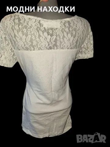 Еластична,бяла тениска с дантела, снимка 2 - Тениски - 49800987