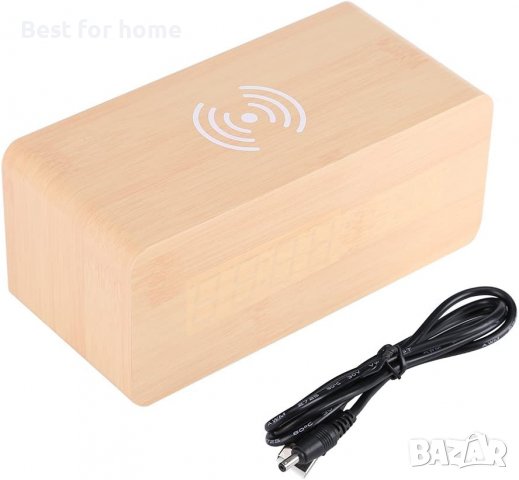 Дървен LED дигитален настолен будилник,Температура Безжично зарядно устройство за телeфон, снимка 9 - Други стоки за дома - 40236274