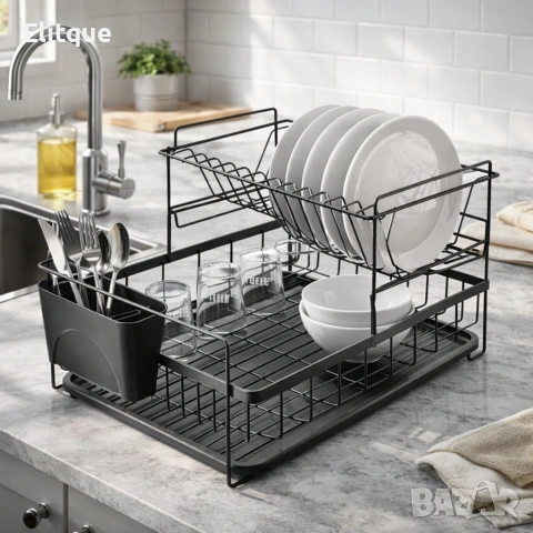 Сушилник за съдове Rosberg R53000P, 2 нива, поставка за прибори и чинии, снимка 2 - Други стоки за дома - 53389161
