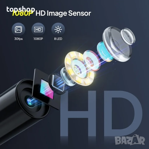 Нов ендоскоп Qimic с фенерче, 1080P HD тръбна камера с 8 светодиода, 2.4-инчов IPS IP67 екран ..., снимка 2 - Аксесоари и консумативи - 52178577