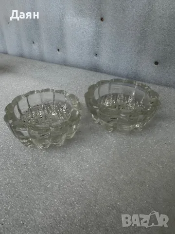 стъклени свещници и захарница с капак  , снимка 2 - Декорация за дома - 49940679