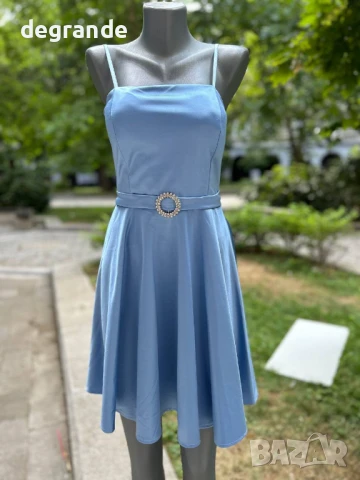 Луксозни сатенени рокли в Синьо светло синьо и Бяло, снимка 8 - Рокли - 51099500