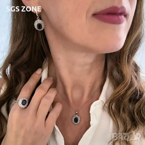 Сребърна Висулка със Сапфир, снимка 6 - Колиета, медальони, синджири - 49738745