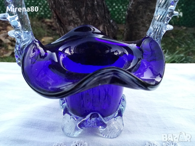 Синя кошничка мурано, снимка 2 - Антикварни и старинни предмети - 52940336