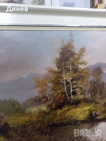 Стара маслена картина "Пейзаж с брези" – 78х59 см | Подписана, снимка 5 - Картини - 53438530