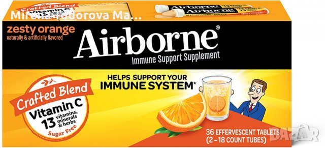 Airborne Vitamin C Tablets, Zesty Orange, 1000mg  имунна подкрепа витамини AC и E, снимка 1