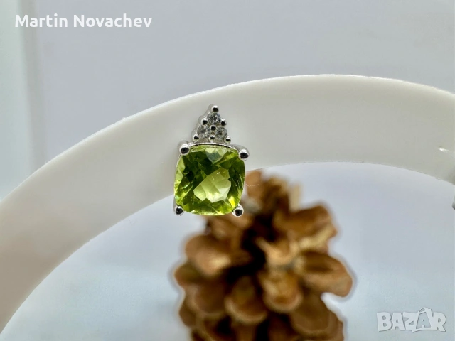 Сребърни обеци с естествен перидот , снимка 5 - Обеци - 53331707