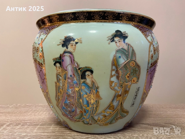 Антична керамична ваза Satsuma, Китай, експортна продукция, снимка 3 - Антикварни и старинни предмети - 52881617