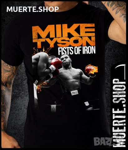 Черна тениска с щампа MIKE TYSON FISTS OF IRON, снимка 1 - Тениски - 41341130