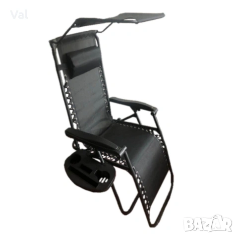 Сгъваем градински шезлонг с поставка, джоб, възглавница и сенник , снимка 6 - Градински мебели, декорация  - 53822801