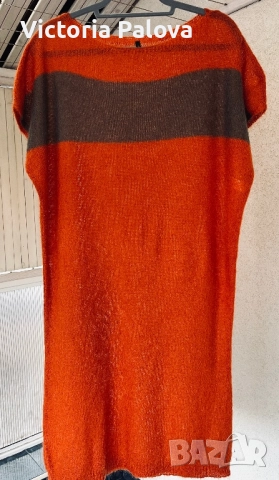 VINTAGE рокля/ туника STILE BENETTON - оранжев бохо шик с мохер, снимка 6 - Рокли - 52439141