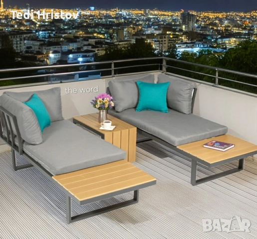 ❗ТОП ЦЕНА ❗ Градински комплект KANZA - модулен ъглов диван от алуминий с удобни възглавници и маса
