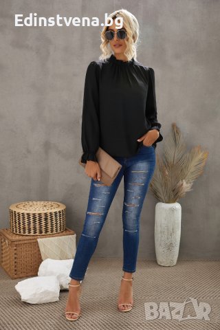 Дамска елегантна блуза в черно с дълъг ръкав, снимка 3 - Блузи с дълъг ръкав и пуловери - 44321297