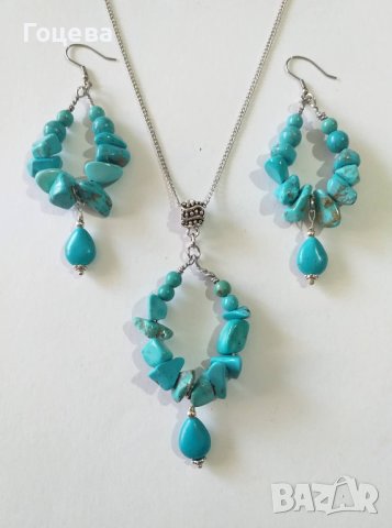 Уникално красив Бохо комплект обеци и колие с естествени Тюркоази. , снимка 8 - Бижутерийни комплекти - 41146171