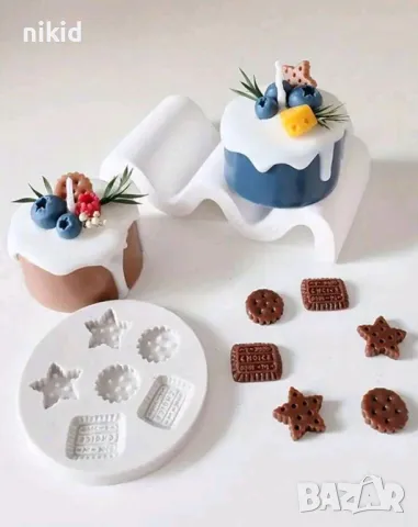 6 мини бисквитки бисквитка десерти лакомства силиконов молд форма фондан шоколад , снимка 2 - Форми - 48255507