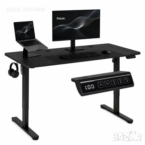 Електрическо бюро с регулируема височина 120x60 см, LED контролен панел и памет за 3 позиции, черно, снимка 6 - Бюра - 56115836