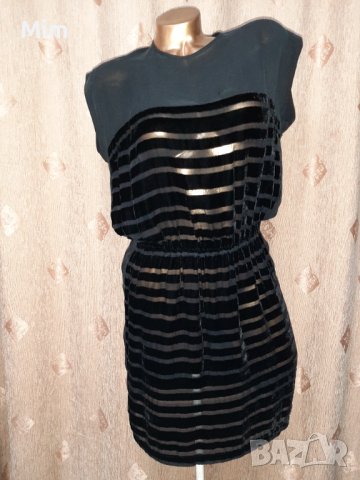 Custommade M Черна прозрачна рокля с ивици от плюш , снимка 2 - Рокли - 40524632