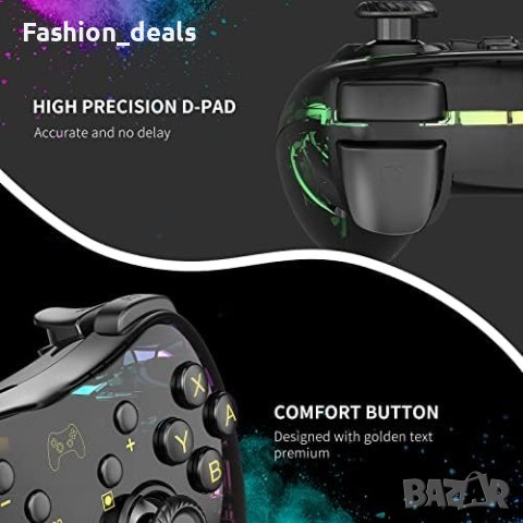 Нов безжичен контролер Switch Pro регулируема вибрация Цветен светодиод, снимка 3 - Други игри и конзоли - 42405007