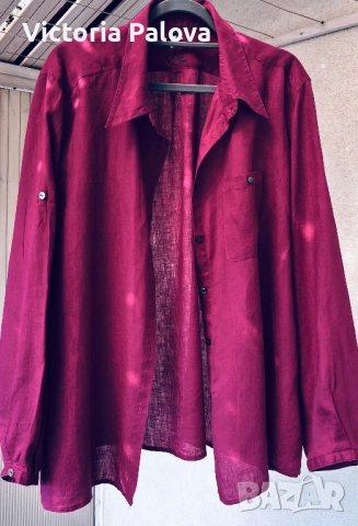 Премиум ленена риза Швеция Gudrun Sjöden XL – бордо цвят, 100% лен, снимка 2 - Ризи - 53872719