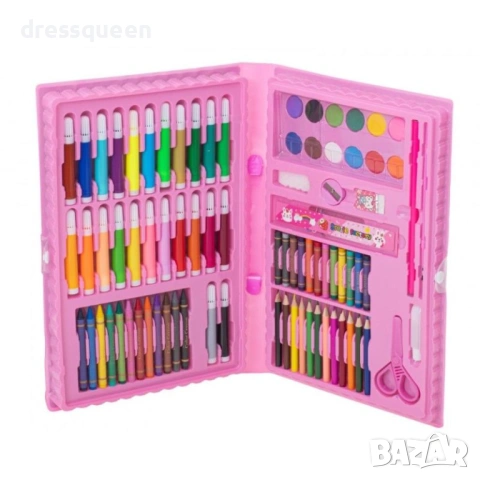 4731 Пълен комплект за рисуване 86 части – Акварели и цветни моливи в куфарче за момичета