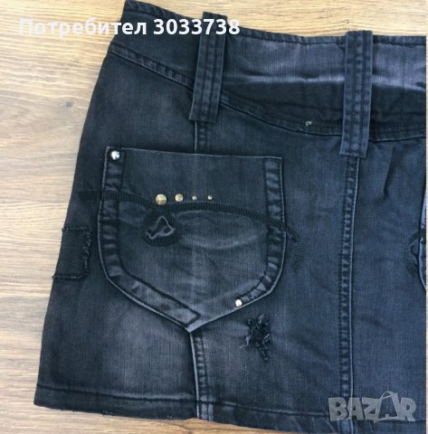Blue Velvet Jeans Къса памучна дънкова пола с камъни, снимка 6 - Поли - 41602565