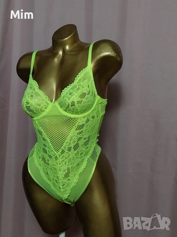 S Неоново жълто дантелено боди , снимка 6 - Бельо - 52917137