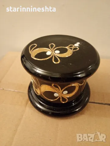 Ретро Винтидж стара луксозна кутия за бижута бижутерка черно стъкло , снимка 5 - Антикварни и старинни предмети - 49330810