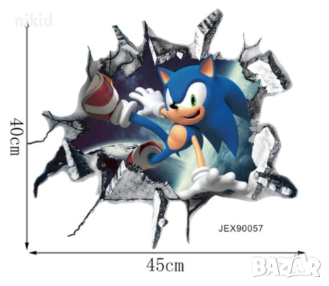 Соник Sonic дупка самозалепващ стикер лепенка за стена и мебел детска стая