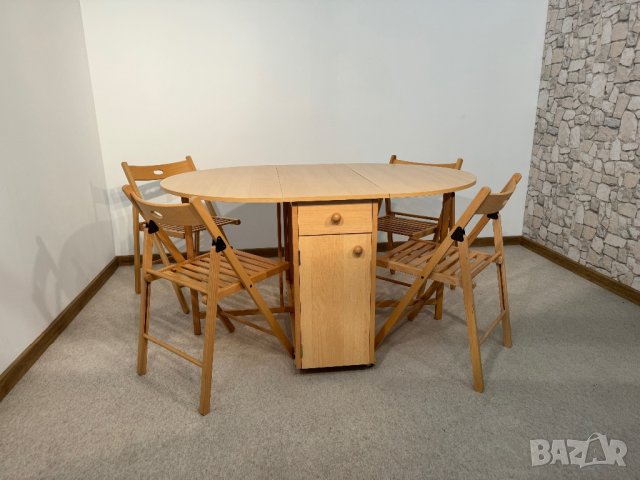 Разтегателна маса със 4 сгъваеми стола, сет , снимка 1 - Маси - 44274314