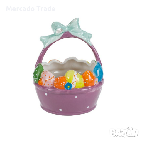 Великденска керамична кошница Mercado Trade, С панделка, Лилав