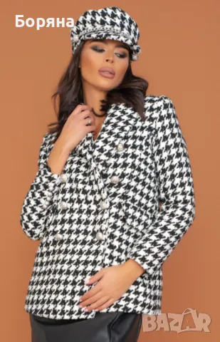 Sara Sweidan палто пепит с шапка комплект, снимка 2 - Палта, манта - 50057263