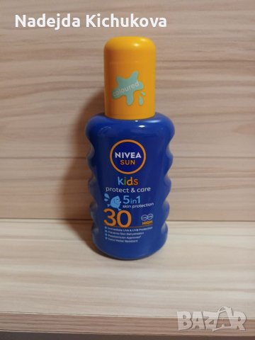 Детски слънцезащитен оцветен спрей за деца Nivea sun Kids Protect Care 5в1 30spf.Цена-16  лв., снимка 1