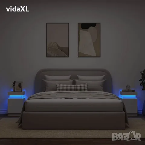 vidaXL Нощни шкафчета с LED осветление, 2 бр, бели, 35x39x55 см, снимка 4 - Шкафове - 56148129