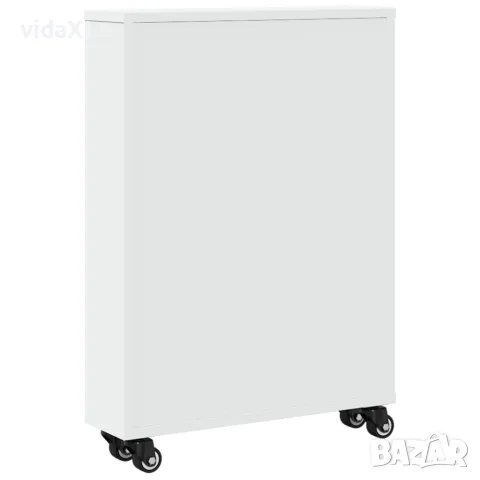 vidaXL Тясна количка за съхранение, бяла, 48x13x68 см, инженерно дърво, снимка 6 - Кутии за съхранение - 56148188