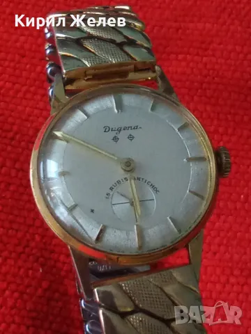 Dugena 15 RUBIS ANTICHOC Механичен ШВЕЙЦАРСКИ ПОЗЛАТЕН ЧАСОВНИК с РАЗТЕГЛИВА ВЕРИЖКА РАБОТЕЩ 46276, снимка 17 - Антикварни и старинни предмети - 46505023