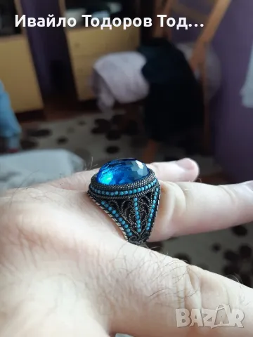 Бутиков сребърен пръстен ръчна изработка с голям аквамарин, снимка 7 - Пръстени - 48031132