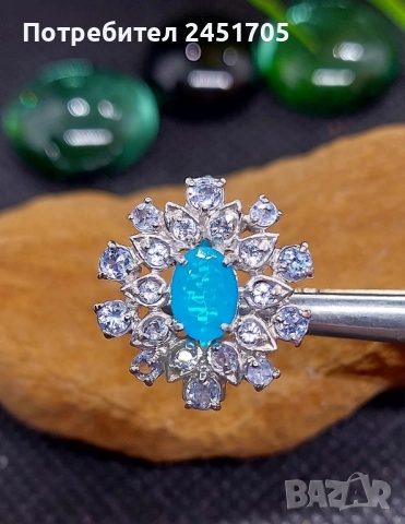 Сребърни обици с натурални танзанити и Син опал , снимка 2 - Обеци - 52661130