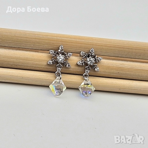 Сребърни обеци: "Скреж", снимка 3 - Обеци - 52566682