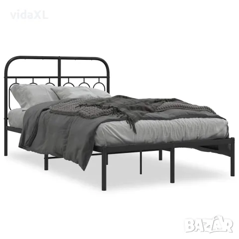 vidaXL Метална рамка за легло с горна табла, бяла, 120x200 см