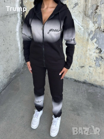 - 40% Красив ватиран спортен дамски комплект, прелеващ ефектцвят черен, снимка 3 - Комплекти - 53183675