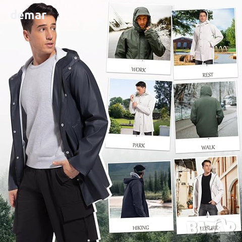 UNIQUEBELLA Дъждобран за мъже, водоустойчиво, ветроустойчиво яке за дъжд с качулка, черно, снимка 5 - Якета - 44535579