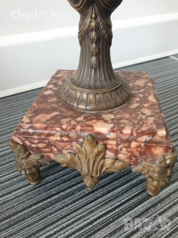 Франция 1800-те/37см-4кг/стара френска метална ваза ЦАМ-бронз-розов мрамор, снимка 9 - Антикварни и старинни предмети - 52840418