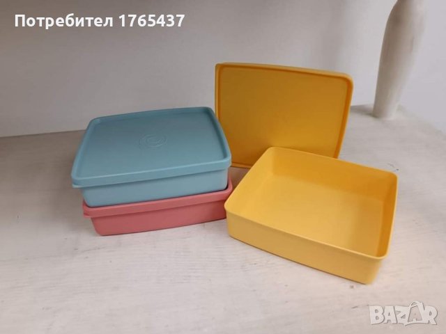 Квадратни кутийки за сандвичи, бисквитки, соленки, плодове 3 бр. Tupperware , снимка 5 - Други - 41637688