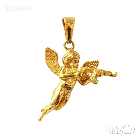 Колие Ангел с Ак-47 автомат - Gold