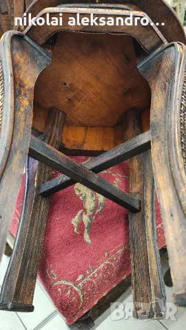 винтидж табуретка дърво и месинг, снимка 5 - Антикварни и старинни предмети - 49642148