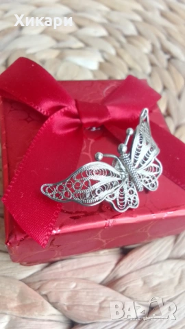 Сребърна брошка филигран/Сребърни пръстени, снимка 4 - Пръстени - 52042098