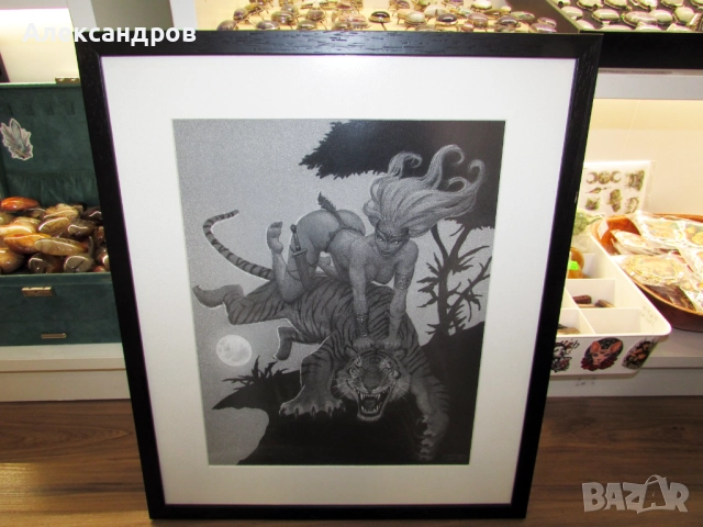 Жена с тигър реплиика 39х46см на Fastner & Larson.  , снимка 2 - Картини - 52400772