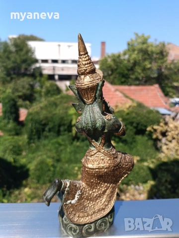 Бронзова статуетка с позлата на азиатска богиня на музиката ,танците , снимка 5 - Статуетки - 51455637