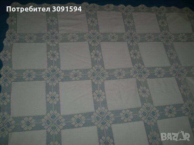 Винтидж покривка лен с плетени на една кука мотиви ръчно изработена, снимка 10 - Антикварни и старинни предмети - 34298497